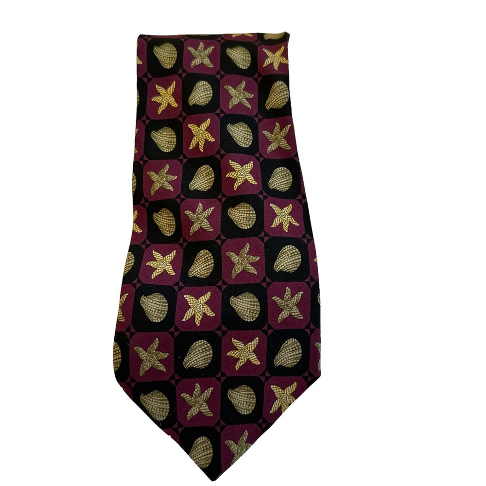 Valentino Cravatte Pink Black Seashells and Starfish Silk Tie One Size